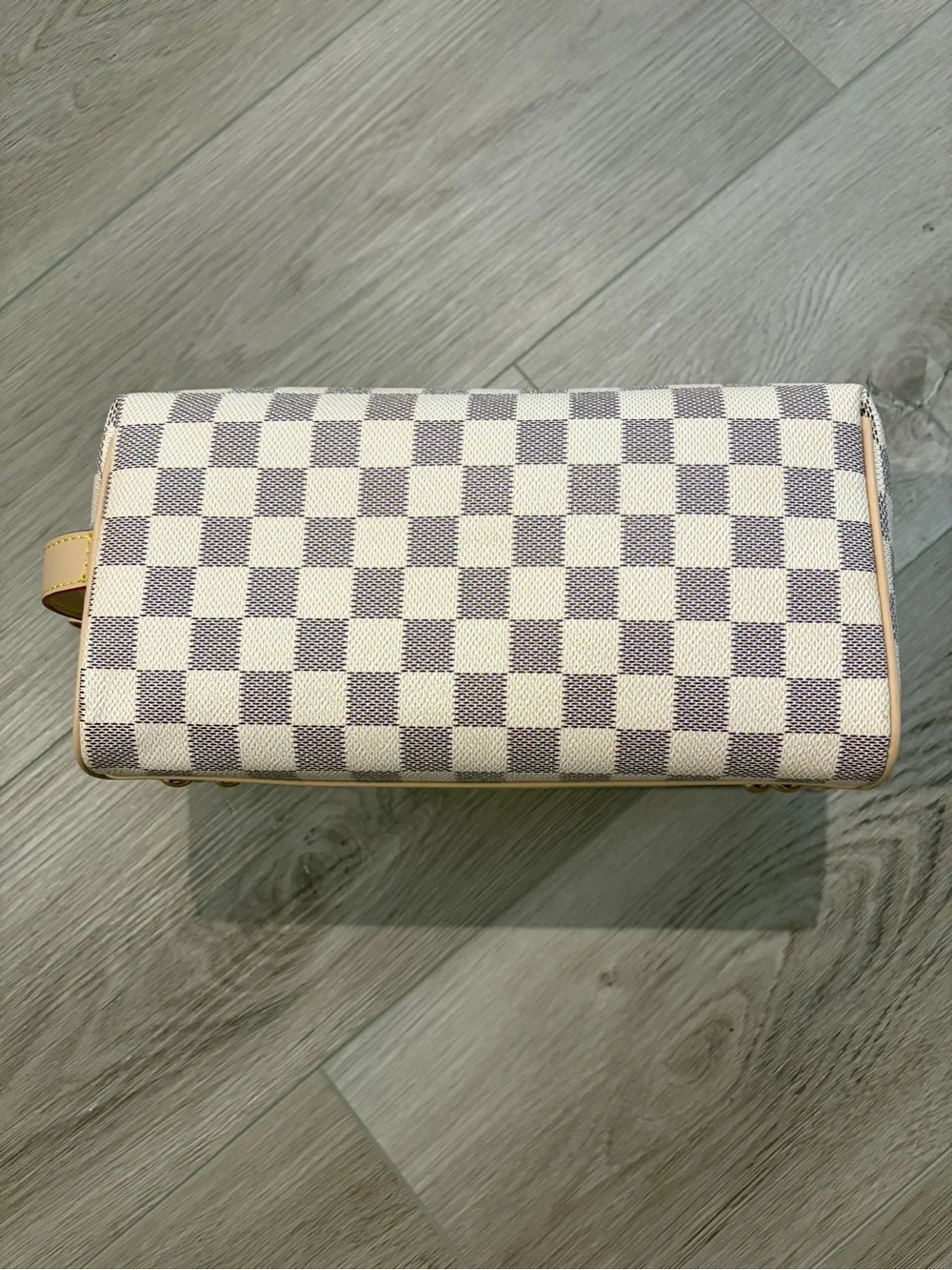Cream Gray Checkerboard  Cosmetic Case Bag - Picture 3 of 8